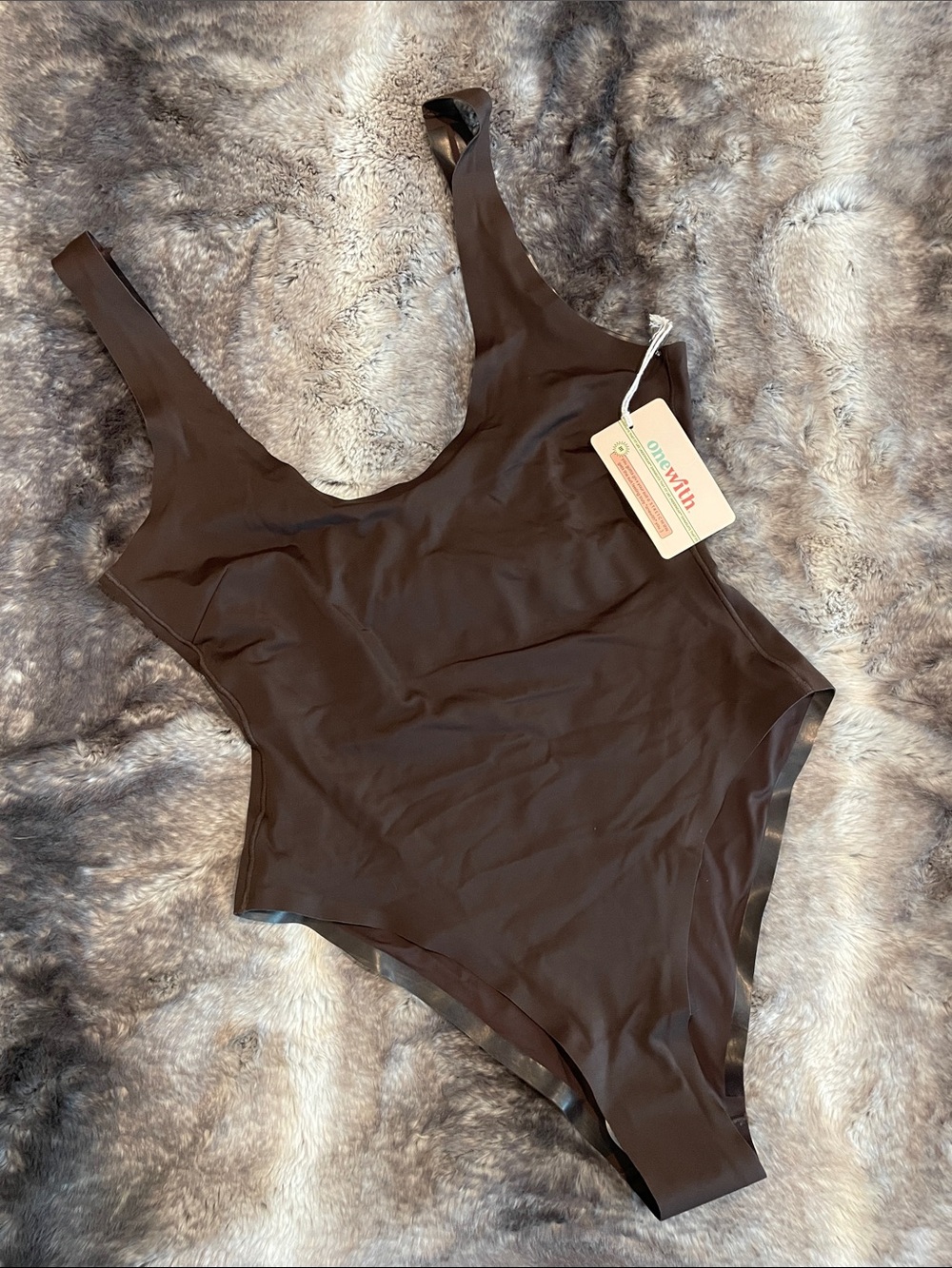 Classic Brown One-Piece Swimsuit — Scoop Neck